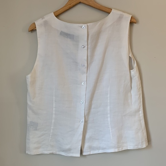 100% Linen Sleeveless White Blouse Vintage Size Large - Picture 4 of 7